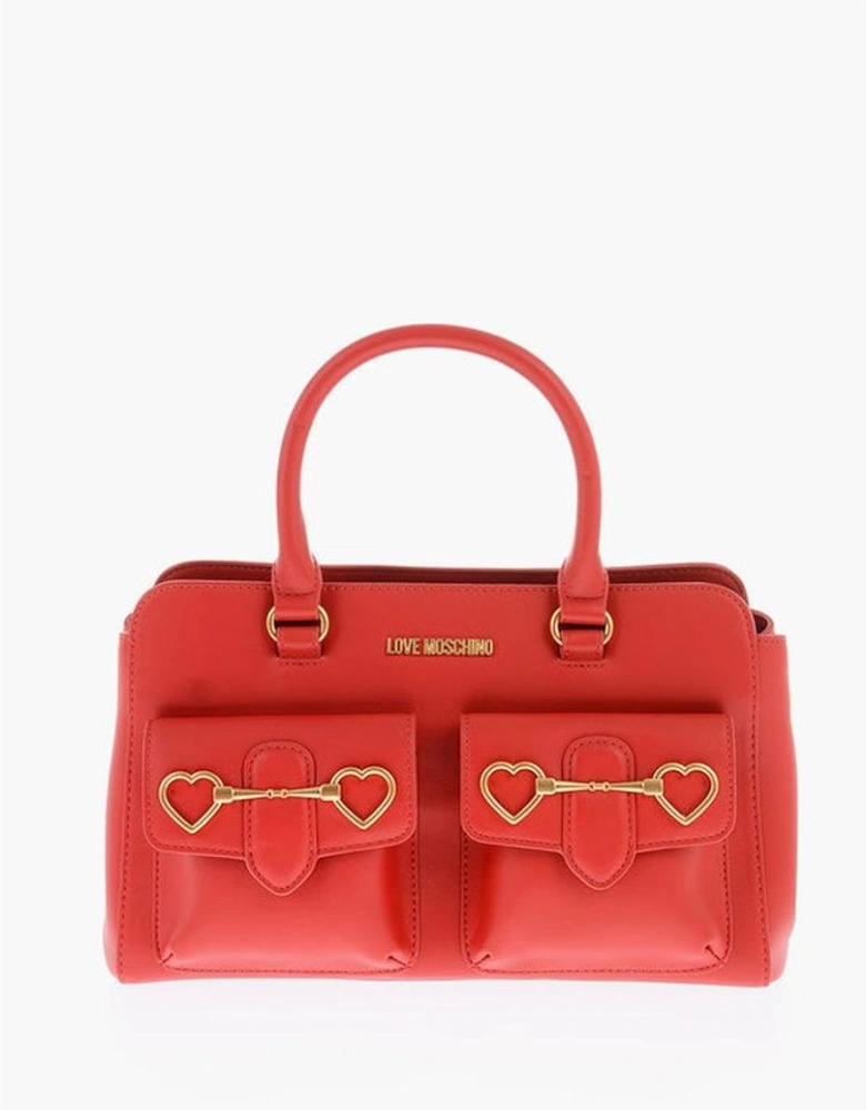 Logo Eco-Leather Shoulder Bag with Adjustable Strap Women - Red Tote