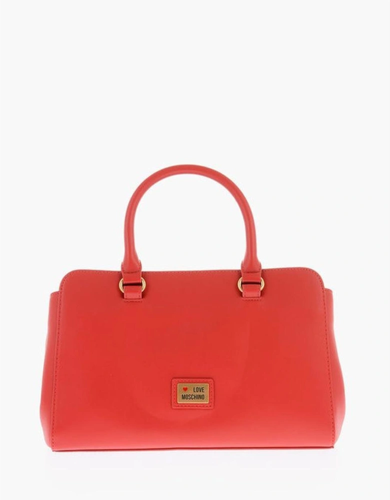 Logo Eco-Leather Shoulder Bag with Adjustable Strap Women - Red Tote