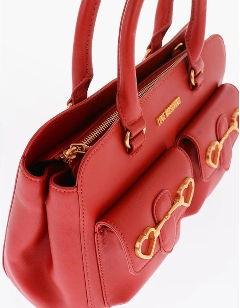 Logo Eco-Leather Shoulder Bag with Adjustable Strap Women - Red Tote
