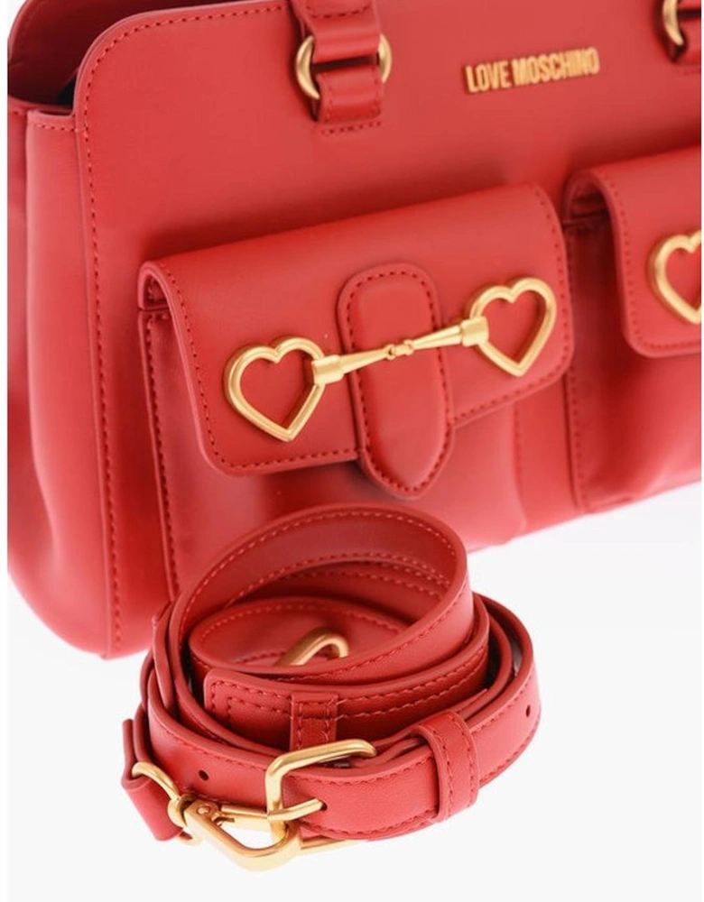 Logo Eco-Leather Shoulder Bag with Adjustable Strap Women - Red Tote