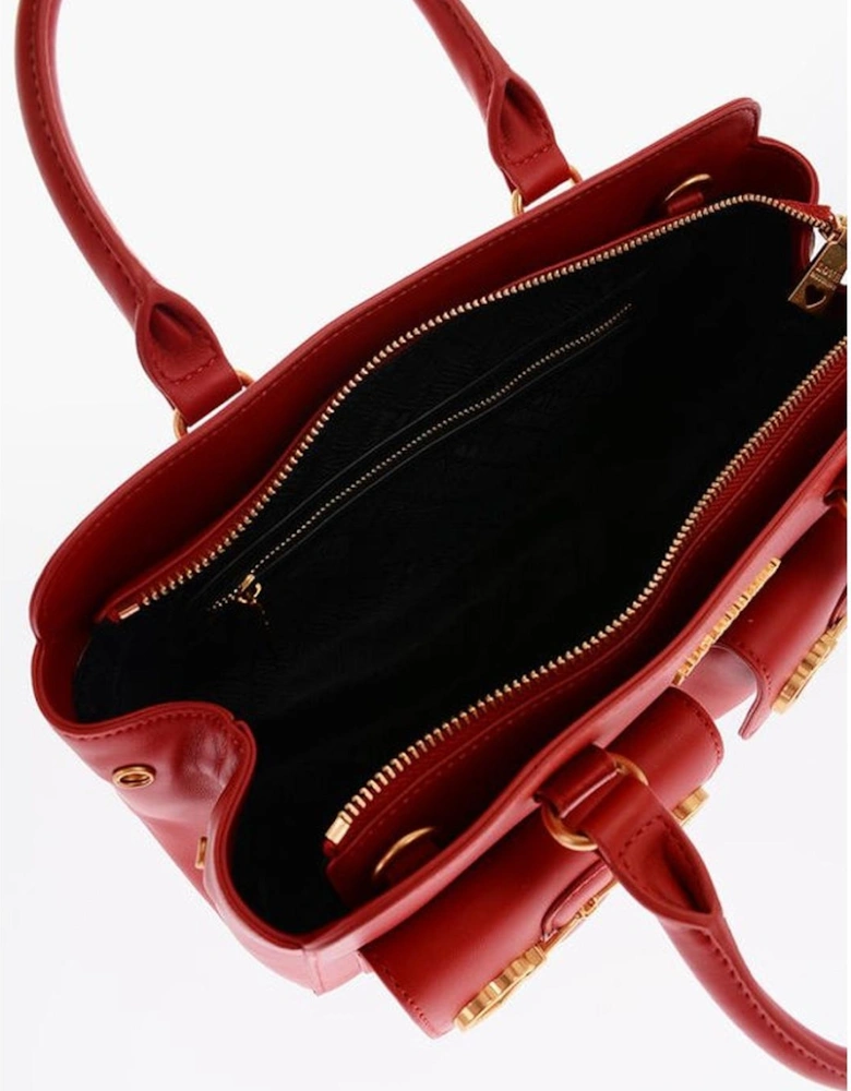 Logo Eco-Leather Shoulder Bag with Adjustable Strap Women - Red Tote