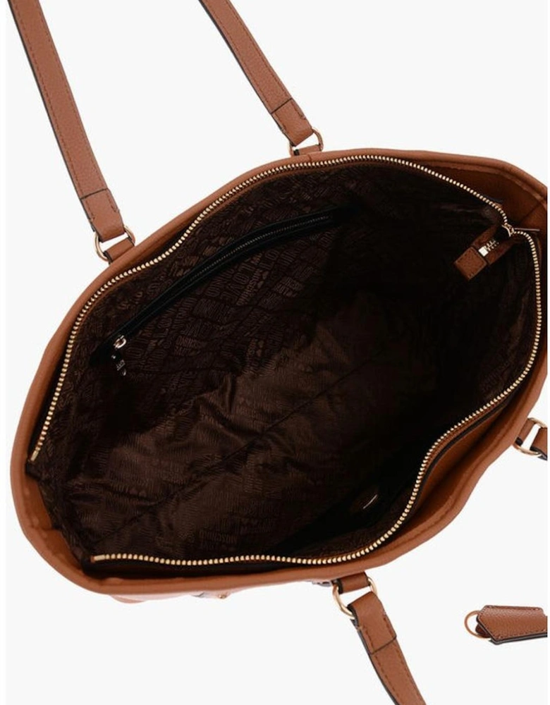 Logo Eco-leather Shoulder Bag with Zip Closure Women - Brown