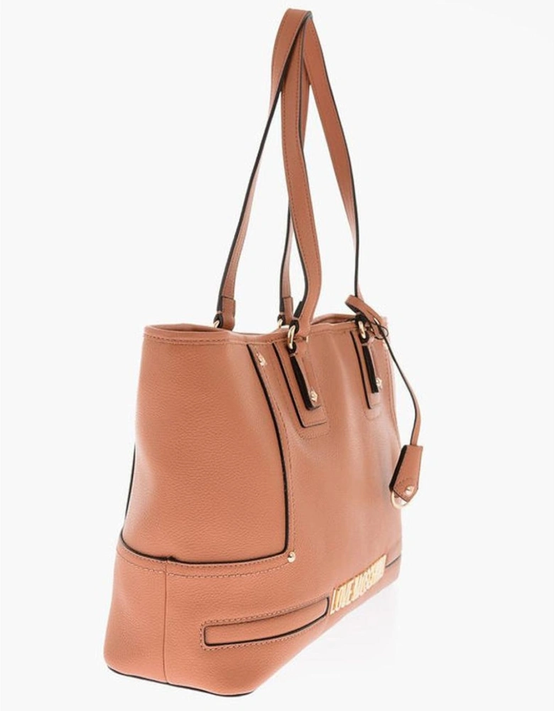 Logo Eco-leather Shoulder Bag with Zip Closure Women - Brown