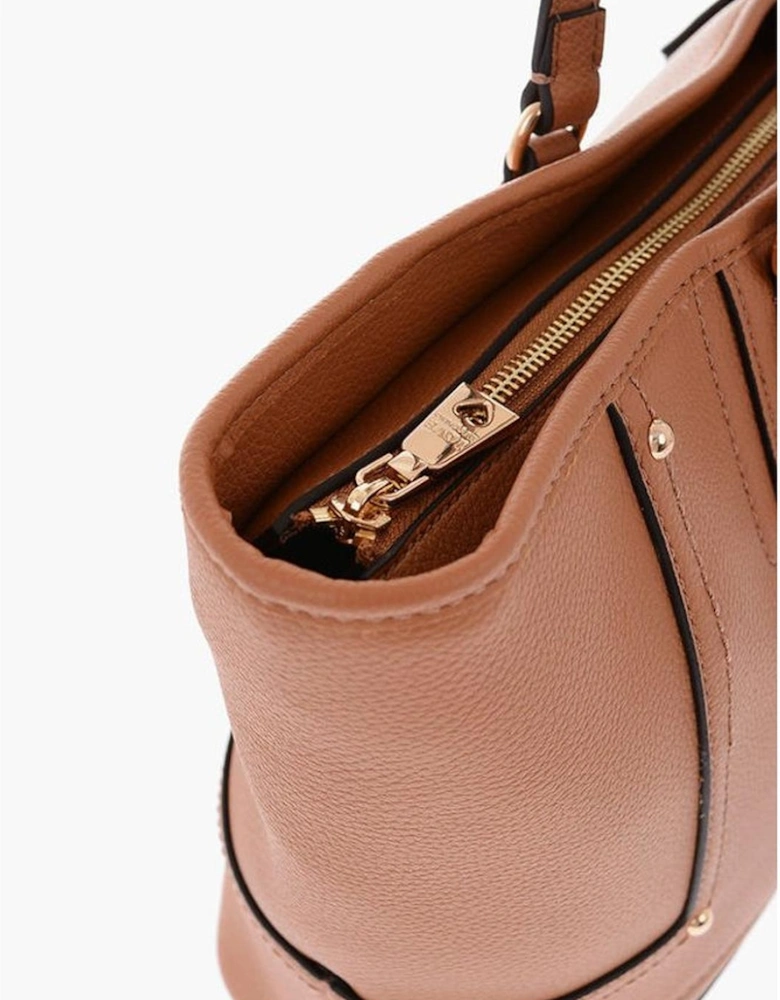 Logo Eco-leather Shoulder Bag with Zip Closure Women - Brown