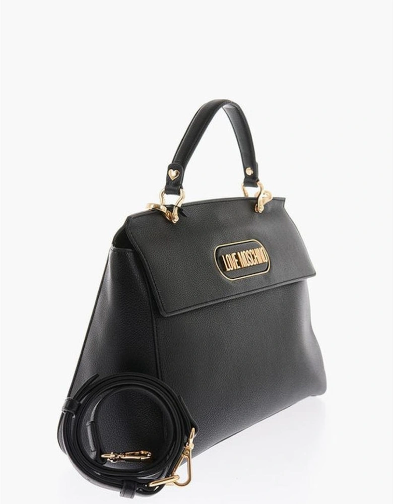 Logo Metal Eco-Leather Handbag with Adjustable Strap Women - Black