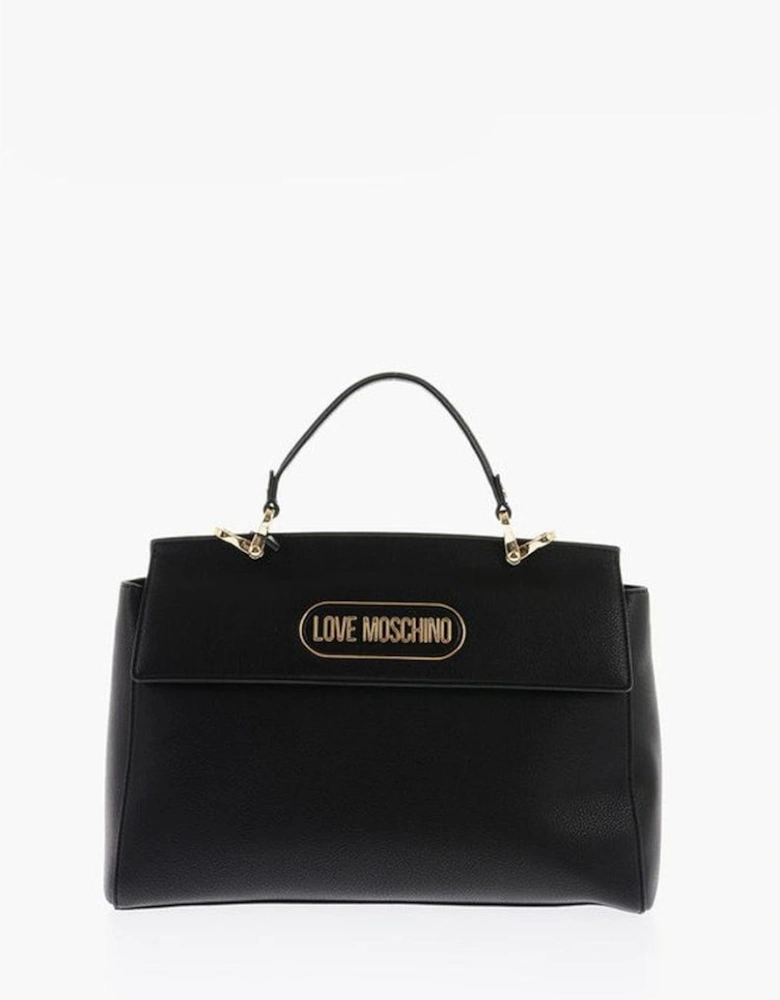 Logo Metal Eco-Leather Handbag with Adjustable Strap Women - Black