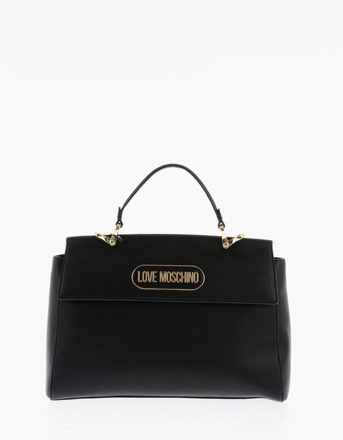 Logo Metal Eco-Leather Handbag with Adjustable Strap Women - Black, 6 of 5