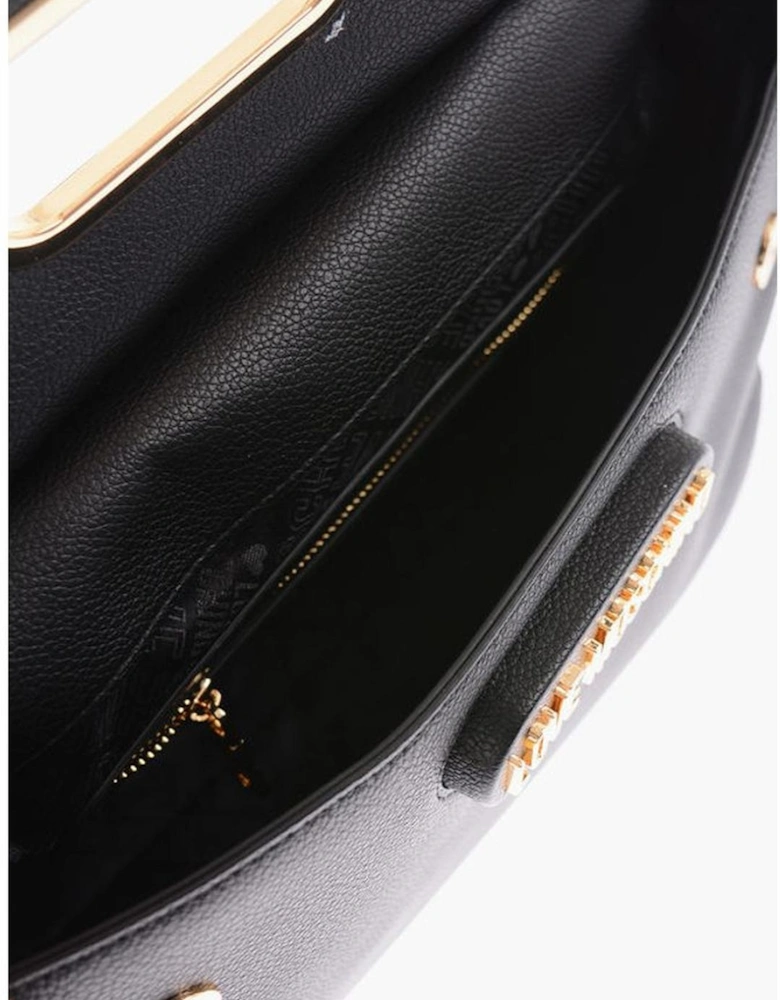 Logo Metal Eco-Leather Handbag with Adjustable Strap Women - Black