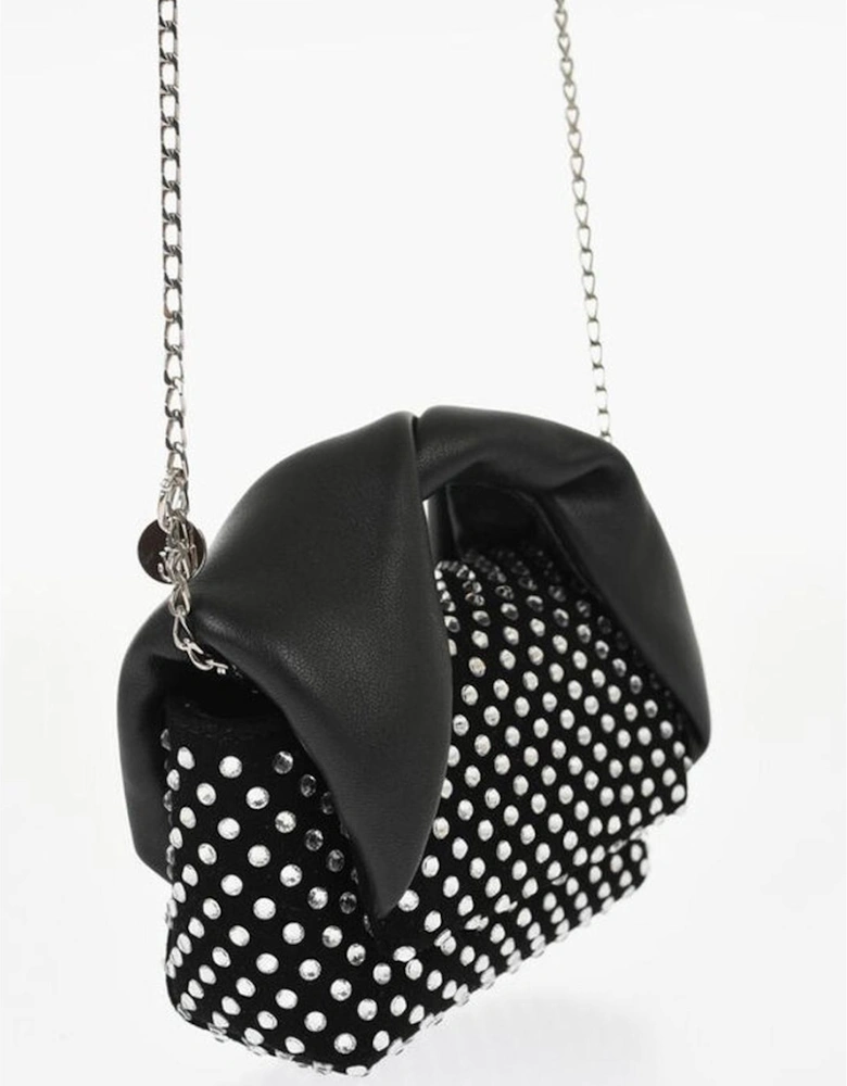 Rhinestone Leather and Suede Shoulder Bag Women - Black