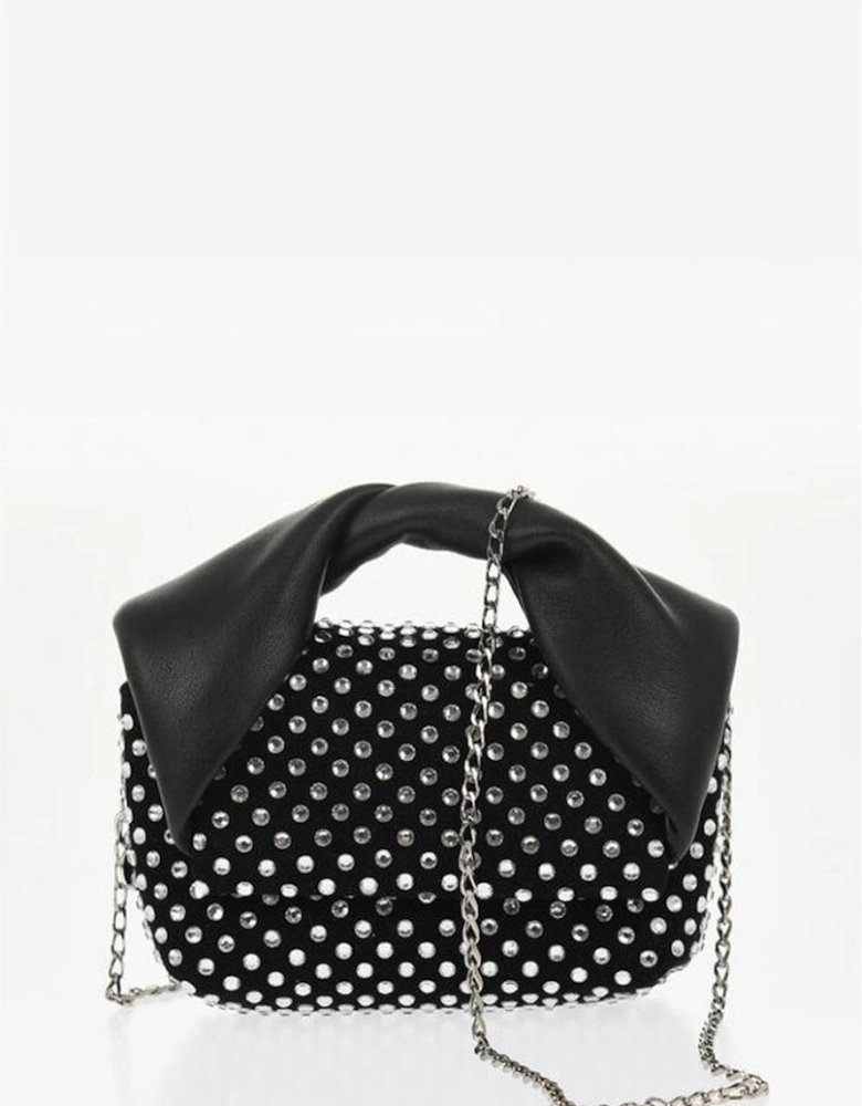 Rhinestone Leather and Suede Shoulder Bag Women - Black