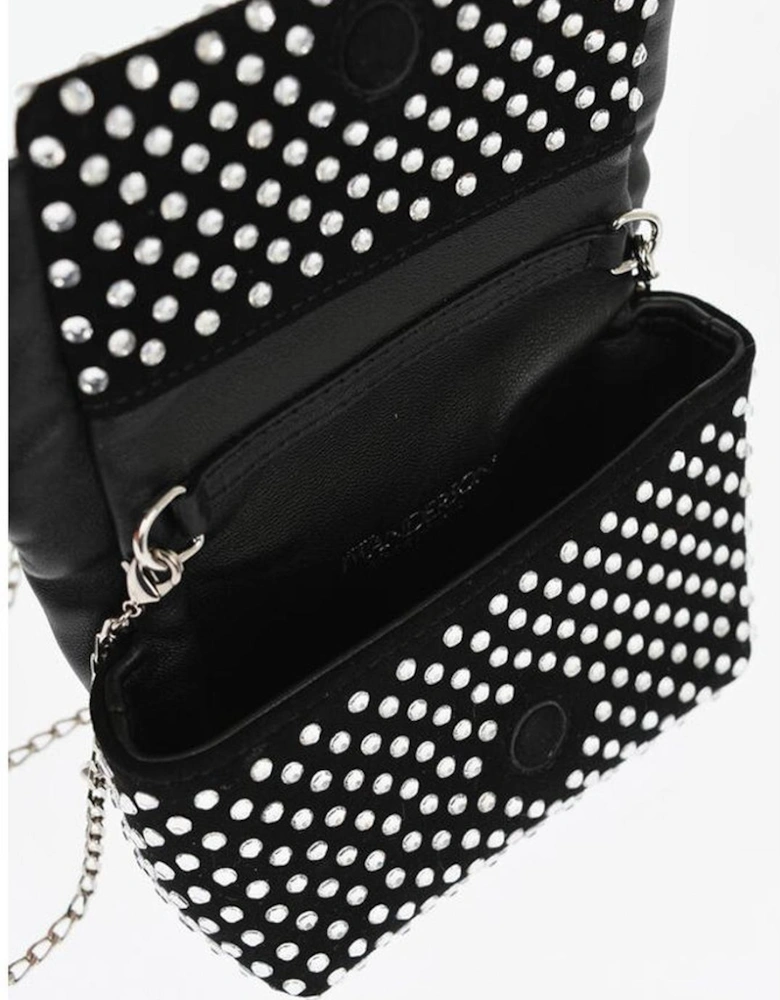 Rhinestone Leather and Suede Shoulder Bag Women - Black