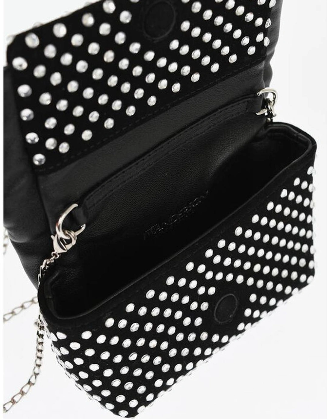 Rhinestone Leather and Suede Shoulder Bag Women - Black