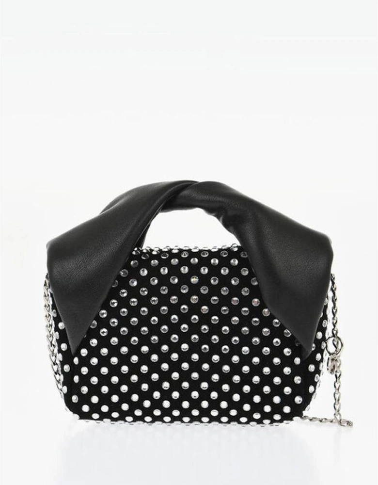 Rhinestone Leather and Suede Shoulder Bag Women - Black