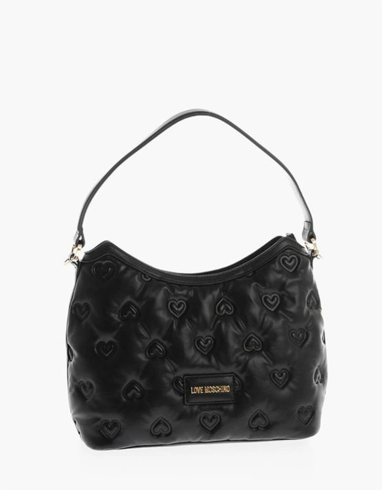 Eco-Leather Solid Shoulder Handbag with Zip Closure Women - Black Tote