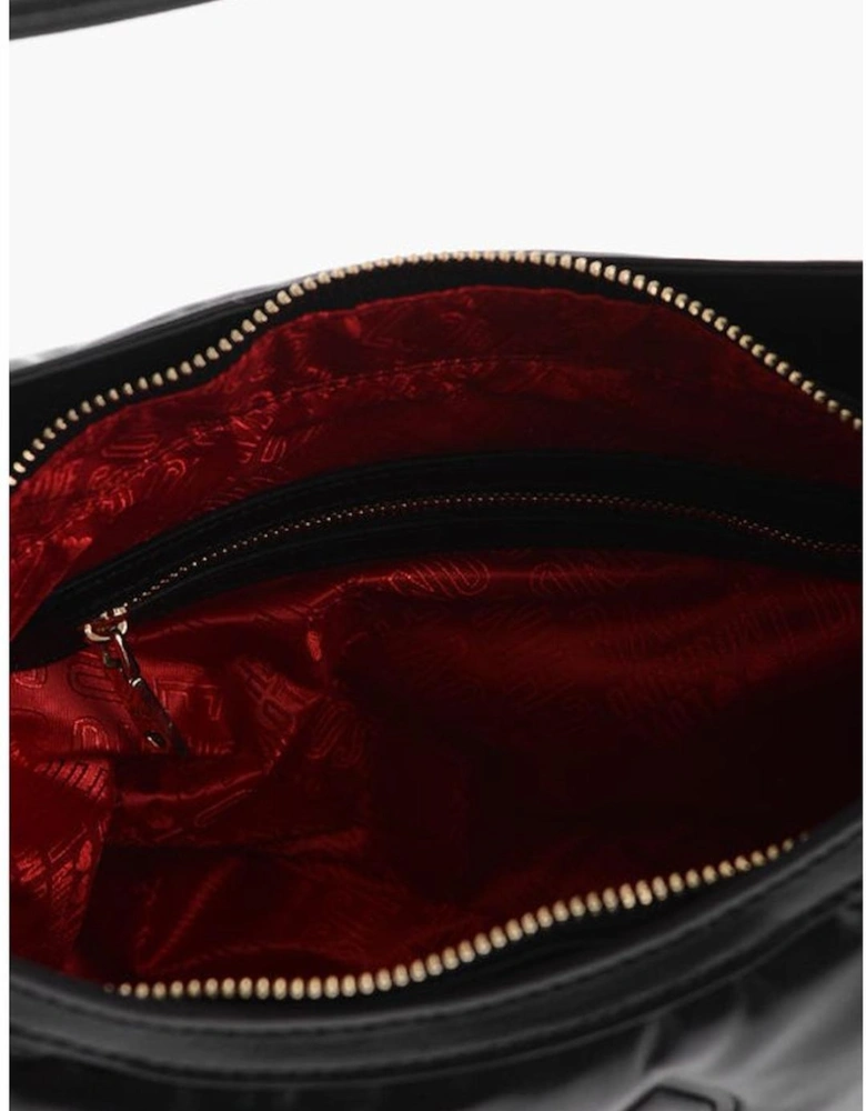 Eco-Leather Solid Shoulder Handbag with Zip Closure Women - Black Tote