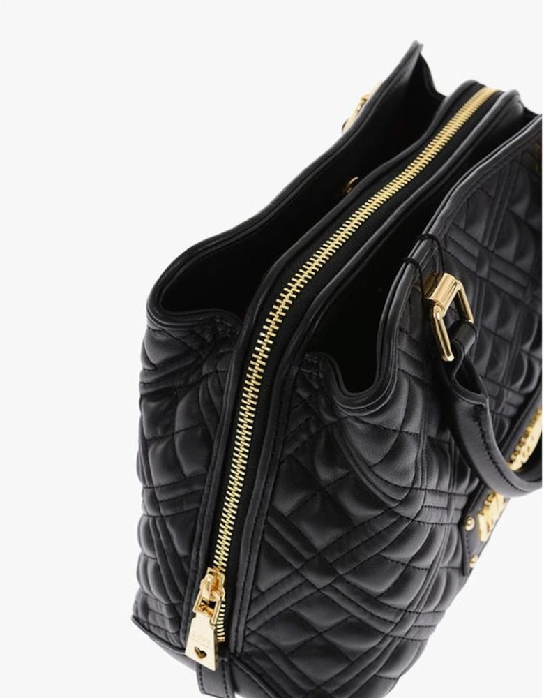 Solid Eco-Leather Handbag with Adjustable Shoulder Strap Women - Black