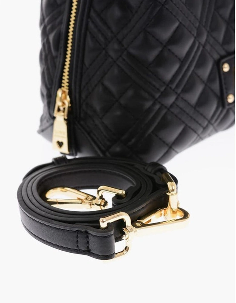 Solid Eco-Leather Handbag with Adjustable Shoulder Strap Women - Black