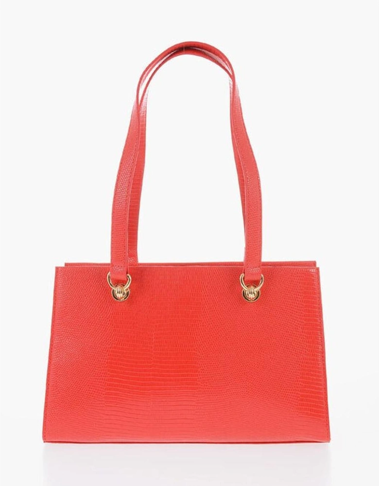 Eco-Leather Logo Shoulder Bag with Zip Closure Women - Red