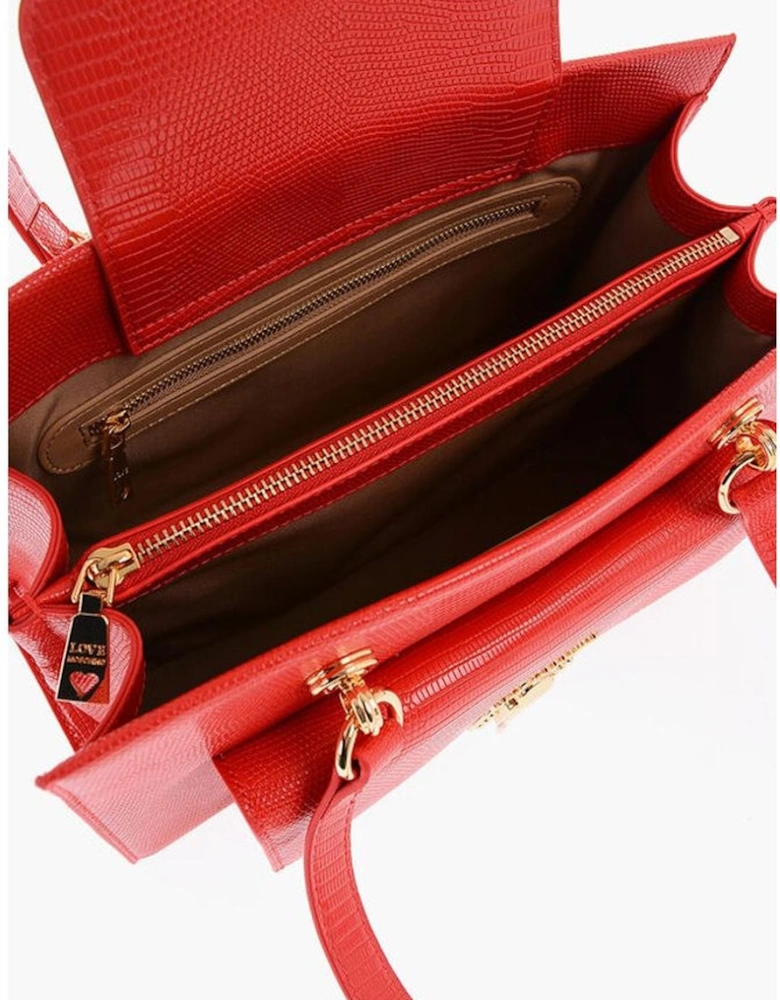 Eco-Leather Logo Shoulder Bag with Zip Closure Women - Red