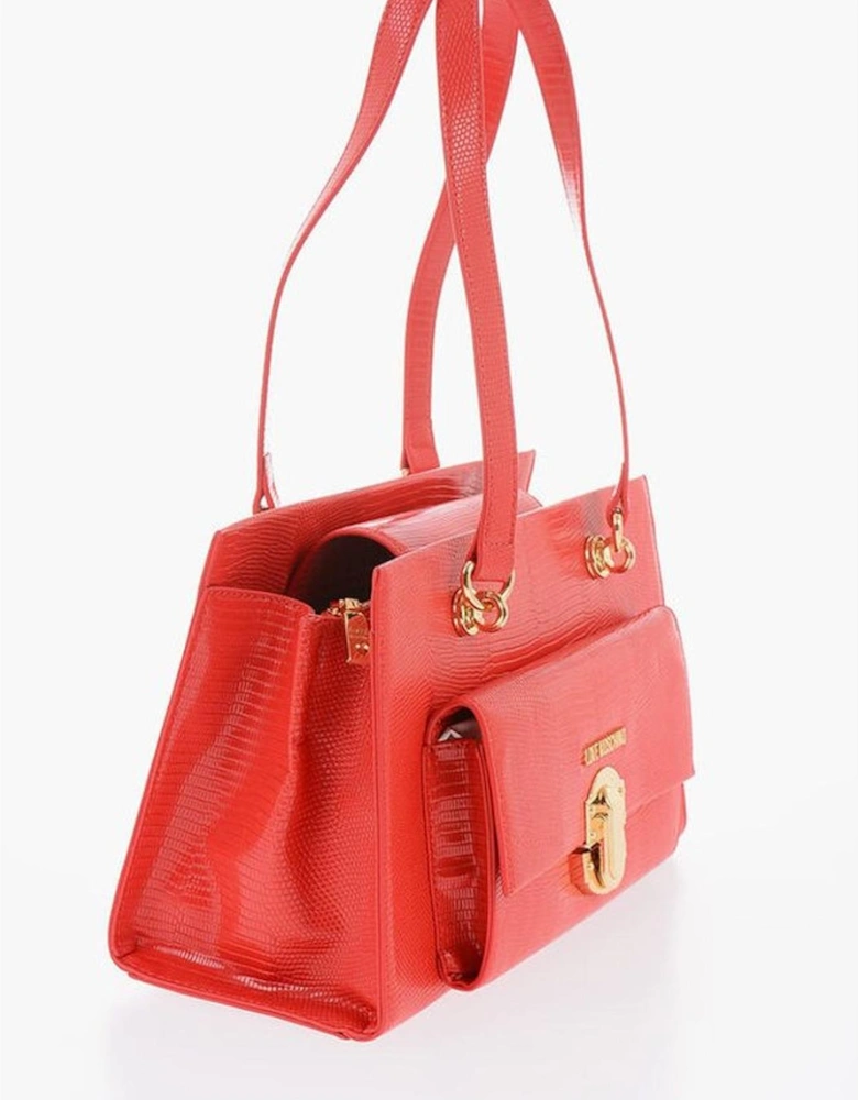 Eco-Leather Logo Shoulder Bag with Zip Closure Women - Red