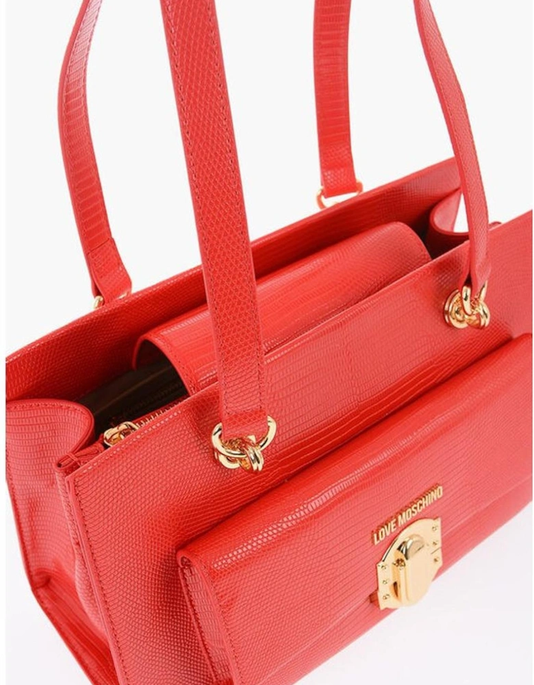 Eco-Leather Logo Shoulder Bag with Zip Closure Women - Red