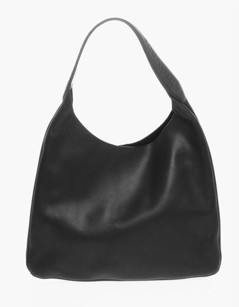 Leather Solid Logo Shoulder Bag Women - Black
