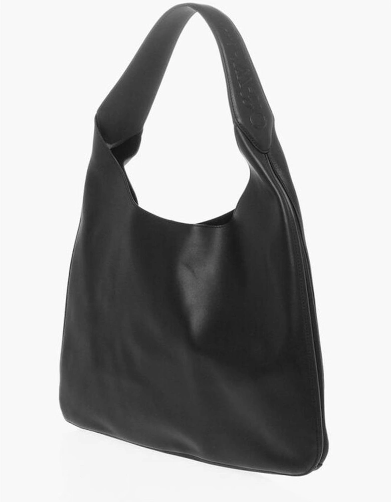 Leather Solid Logo Shoulder Bag Women - Black
