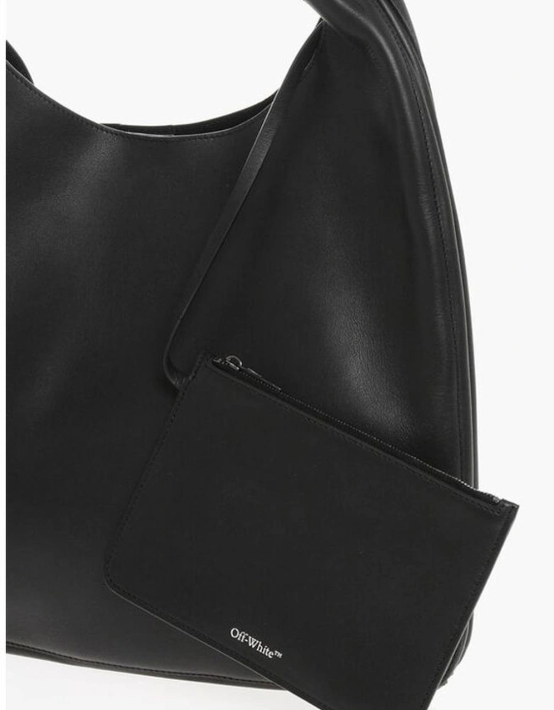 Leather Solid Logo Shoulder Bag Women - Black
