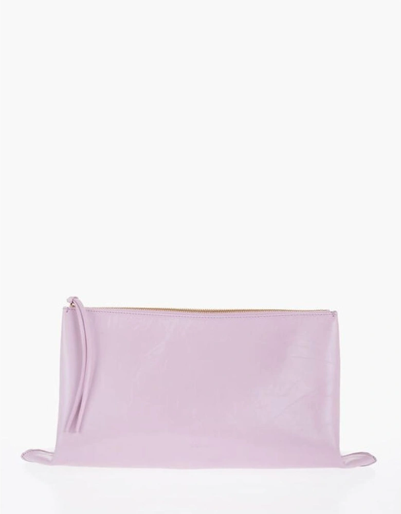 Leather Logo Solid Color Zip Closure Handbag Women - Multicolor Clutch