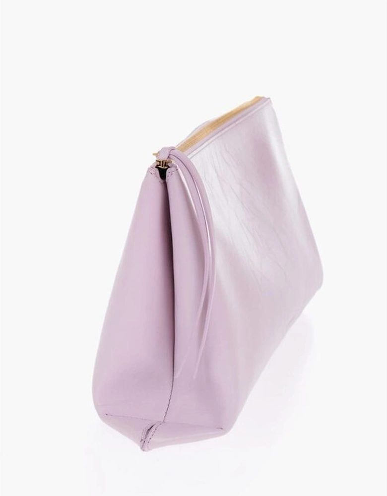 Leather Logo Solid Color Zip Closure Handbag Women - Multicolor Clutch