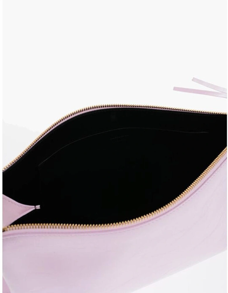 Leather Logo Solid Color Zip Closure Handbag Women - Multicolor Clutch