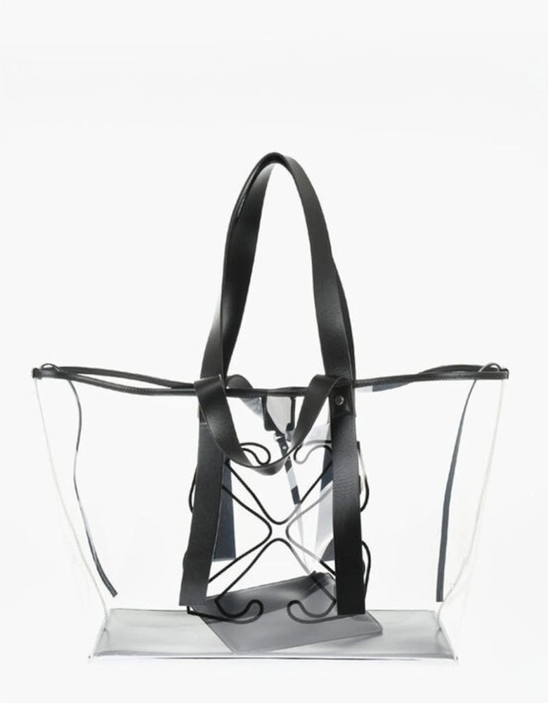 See Through Logo Print Leather Handbag Women - Black Tote Bags