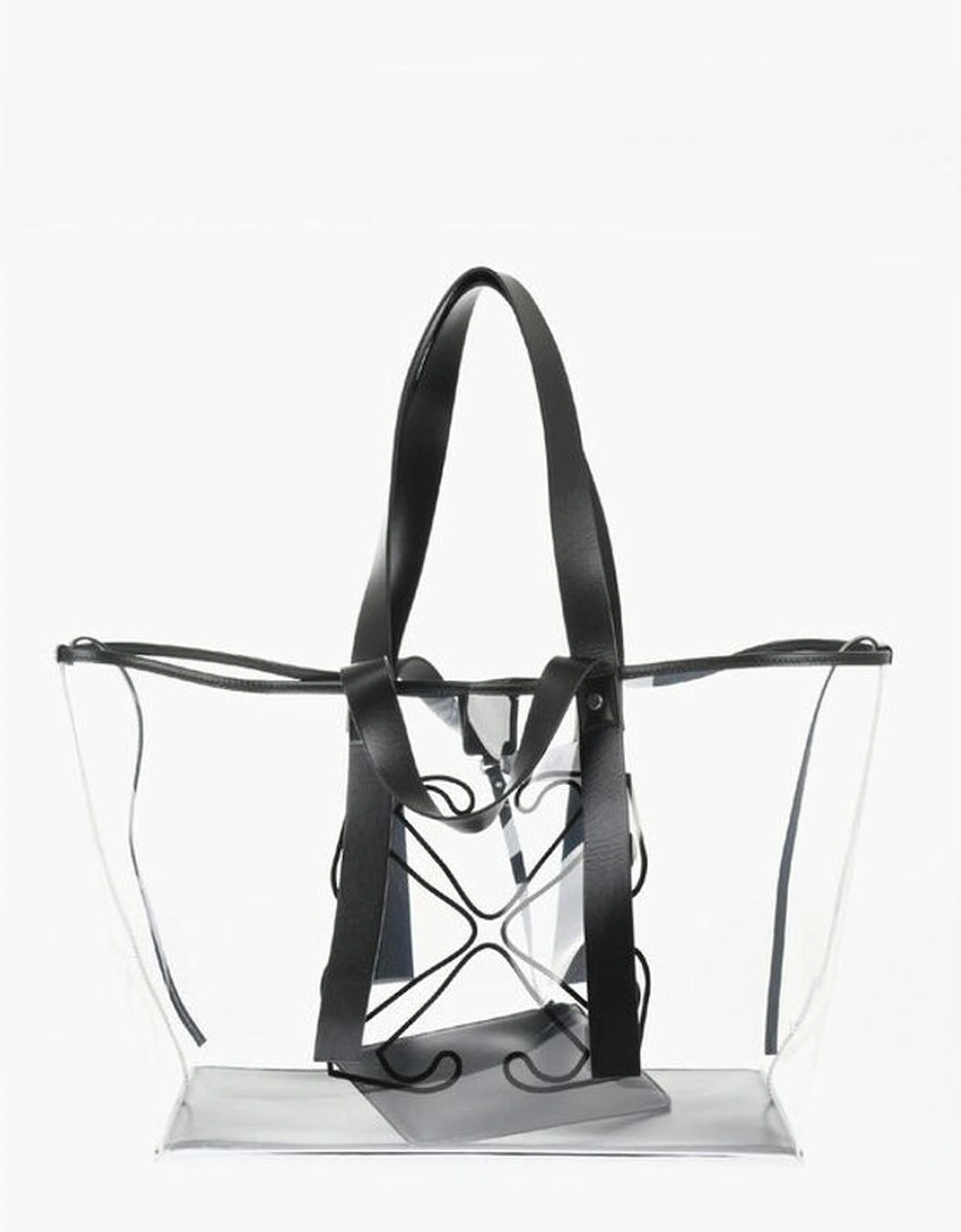 See Through Logo Print Leather Handbag Women - Black Tote Bags, 6 of 5