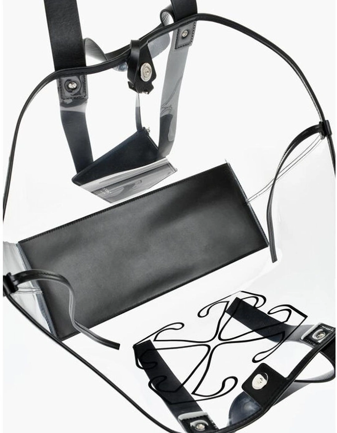 See Through Logo Print Leather Handbag Women - Black Tote Bags