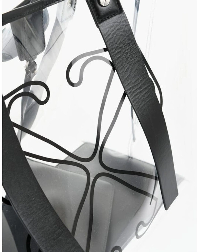 See Through Logo Print Leather Handbag Women - Black Tote Bags