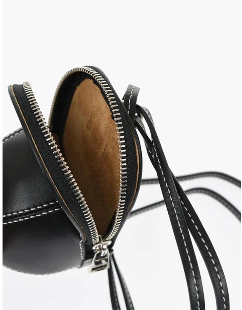 Leather Shoulder Bag with Contrasting Stitch Detailing Women - Black
