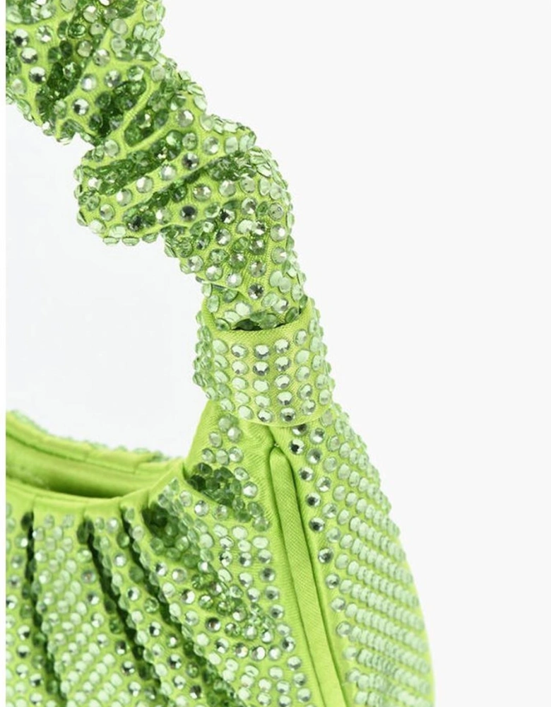 Rhinestone Embellished Solid Handbag with Snap Closure Women - Green