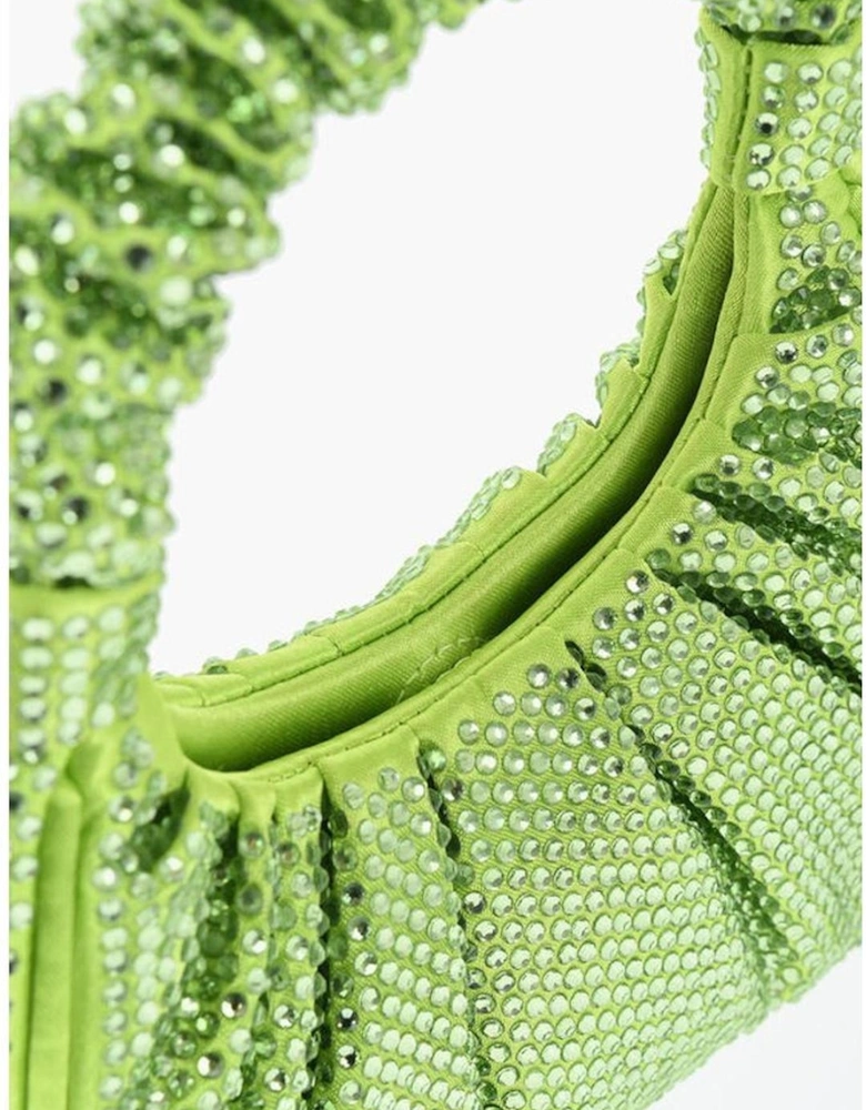 Rhinestone Embellished Solid Handbag with Snap Closure Women - Green
