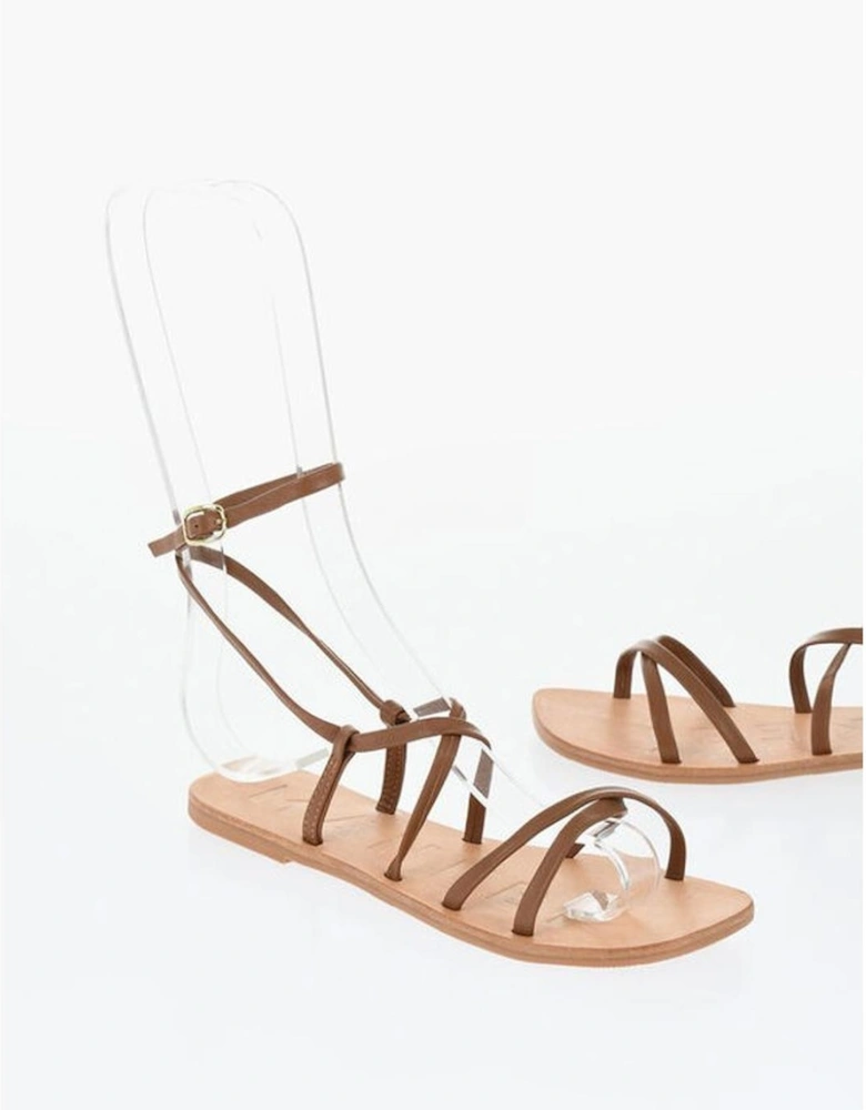 Leather Studded Rubber Sole Shoes Women - Brown Sandals