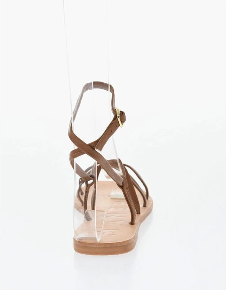 Leather Studded Rubber Sole Shoes Women - Brown Sandals
