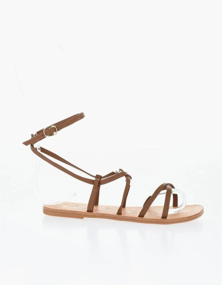 Leather Studded Rubber Sole Shoes Women - Brown Sandals