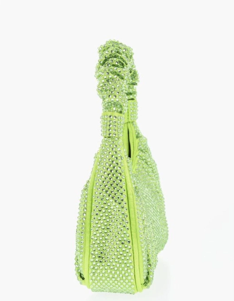 Rhinestone Embellished Solid Handbag with Snap Closure Women - Green