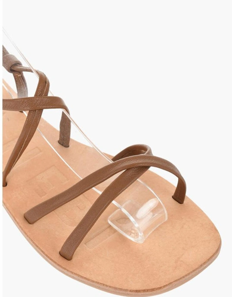 Leather Studded Rubber Sole Shoes Women - Brown Sandals
