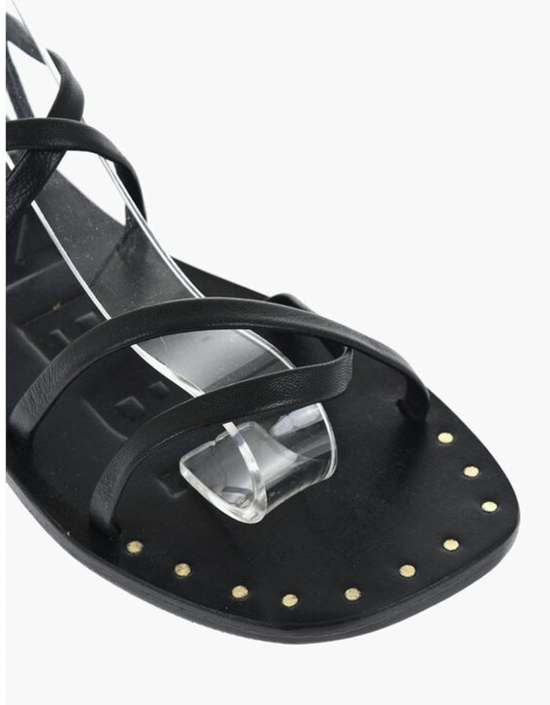 Leather Studded Rubber Sole Sneakers Women - Black Sandals