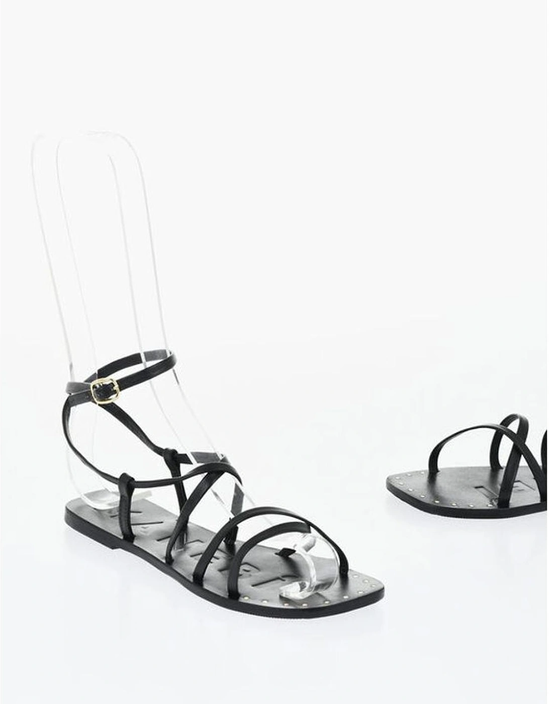 Leather Studded Rubber Sole Sneakers Women - Black Sandals, 5 of 4