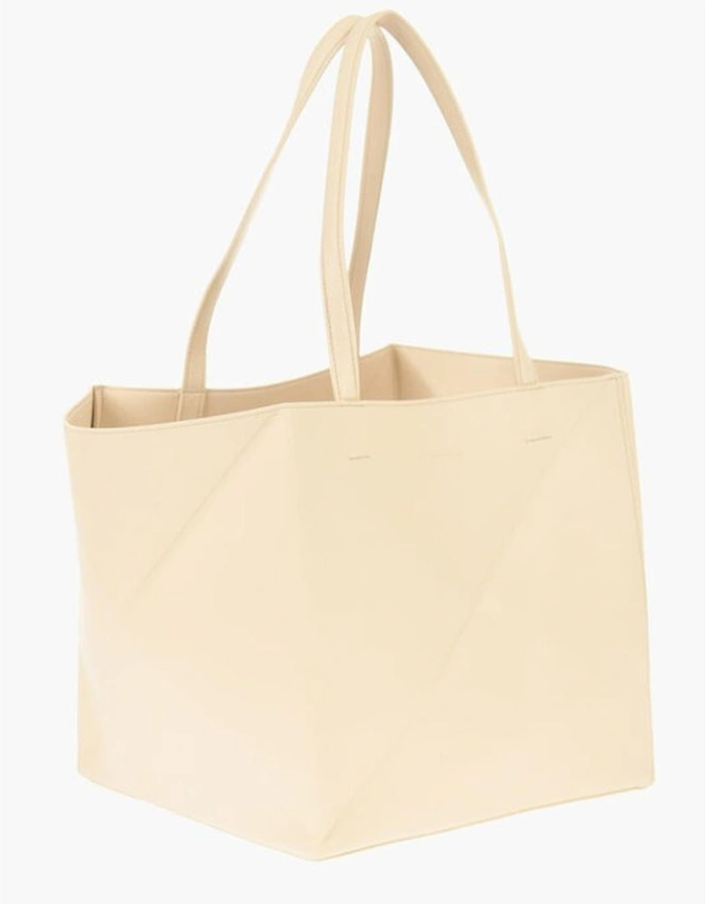 Leather Double Handle Handbag with Logo Women - Beige Tote Bags
