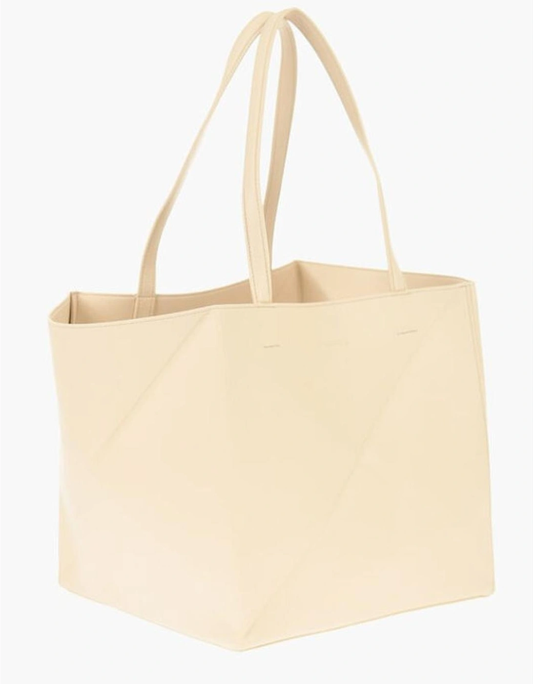 Leather Double Handle Handbag with Logo Women - Beige Tote Bags