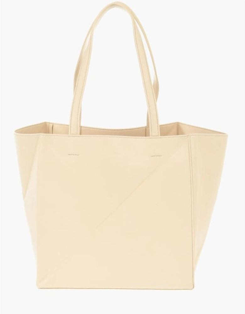 Leather Double Handle Handbag with Logo Women - Beige Tote Bags