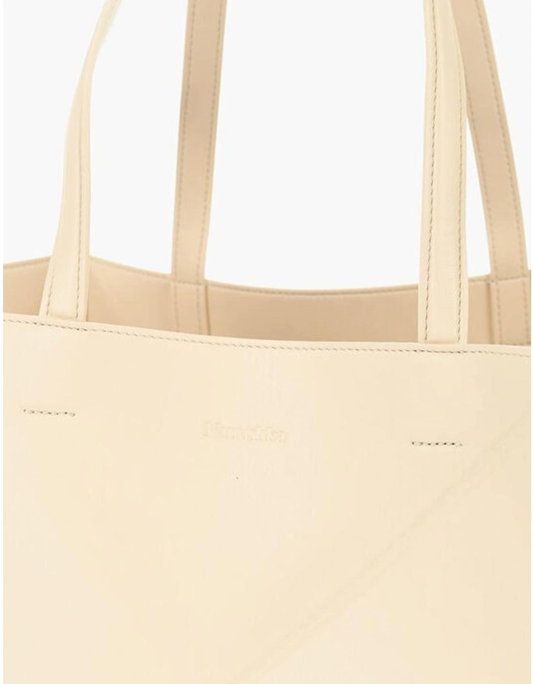 Leather Double Handle Handbag with Logo Women - Beige Tote Bags