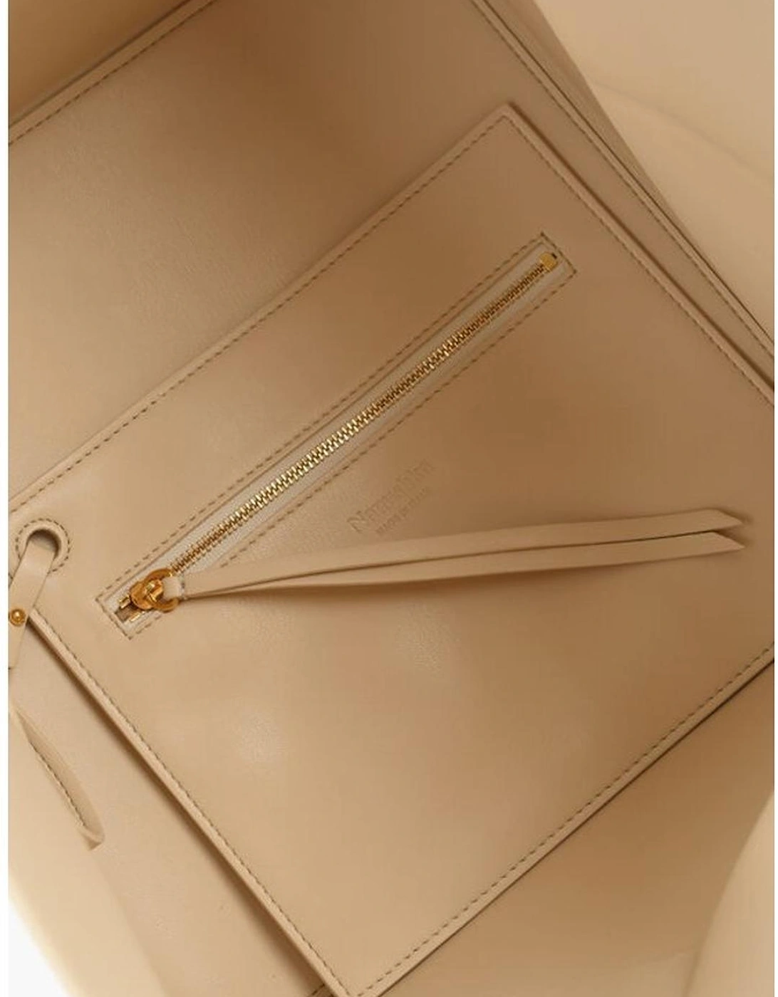 Leather Double Handle Handbag with Logo Women - Beige Tote Bags